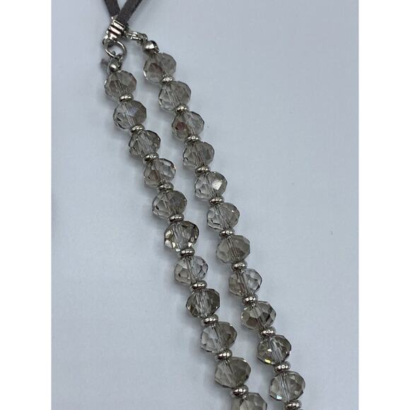 You and I Suede Tassel necklace Gray Crystal Long Necklace 32" + 4.5" - Picture 7 of 9